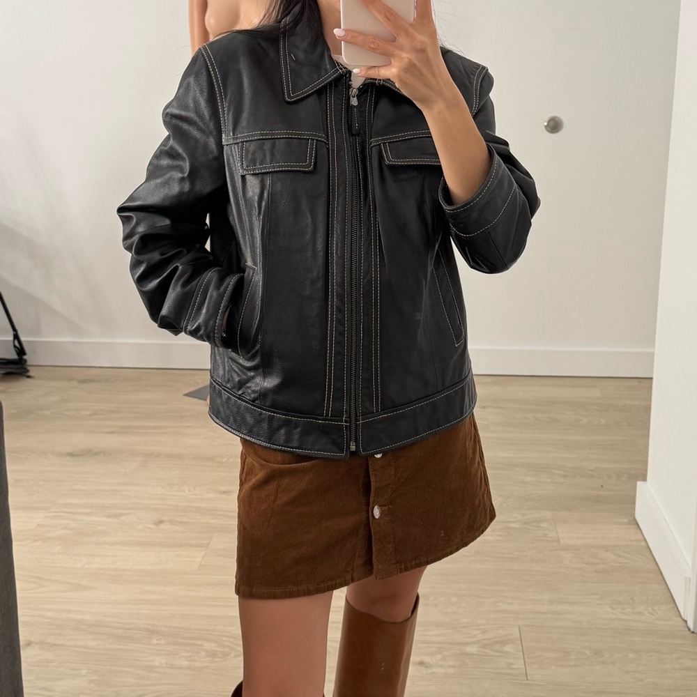 Black genuine leather jacket size L (fits S or M it is not big)